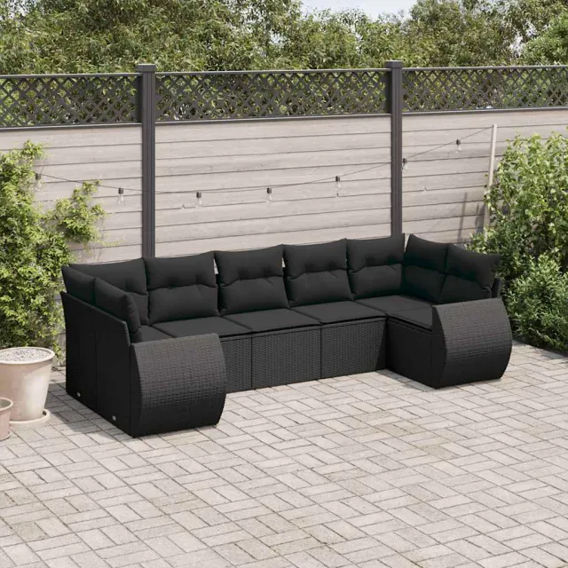 vidaXL 7-delige Loungeset met kussens poly rattan zwart, foto 2
