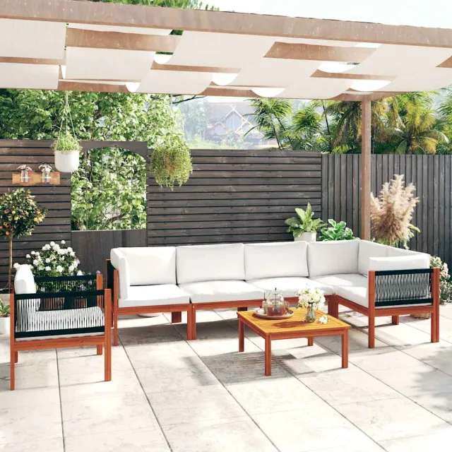vidaXL 7-delige tuinloungeset met kussens crème 63x63 cm, foto 2