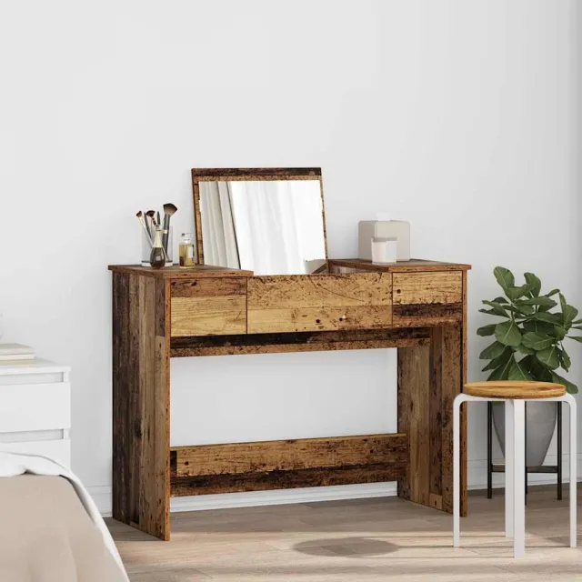 vidaXL Cosmetische Tafel met lade met opslag Oudhout 100 x 45 x 76 cm bruin, foto 2