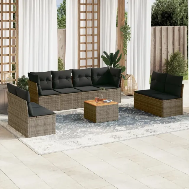vidaXL 9-delige Loungeset met kussens poly rattan grijs, foto 2