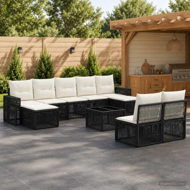 vidaXL Tuinbankenset 10 st Zwart en Cream Wit poly rattan, foto 2