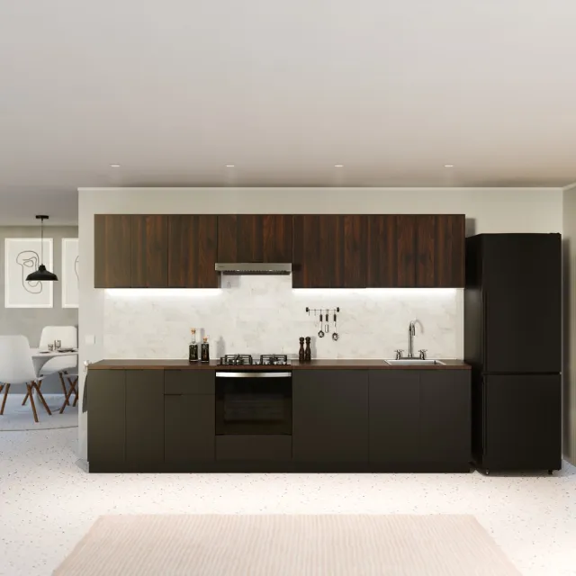 Blumfeldt Keukenkast - Hoge kast met 16 mm, Melaminecoating, Soft-close-scharnieren, Aluminium grepen, Wandmontage, hout, Zwart-walnoot finish Walnoot / zwart