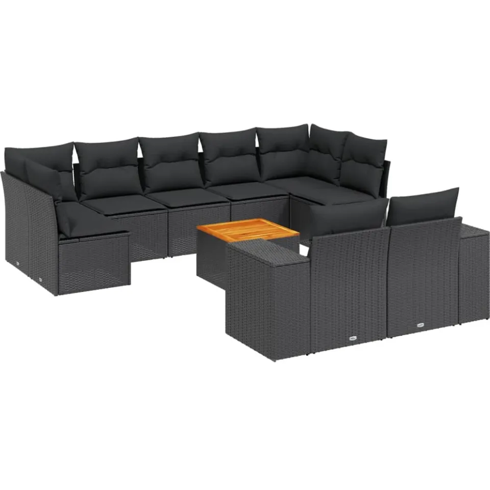 vidaXL 10-delige Loungeset met kussens poly rattan zwart, foto 3