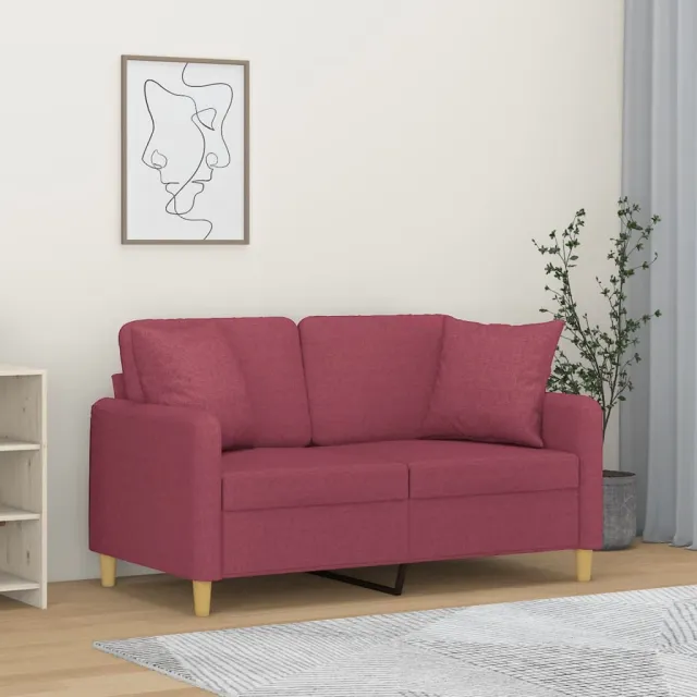 vidaXL Tweezitsbank met sierkussens 120 cm stof wijnrood