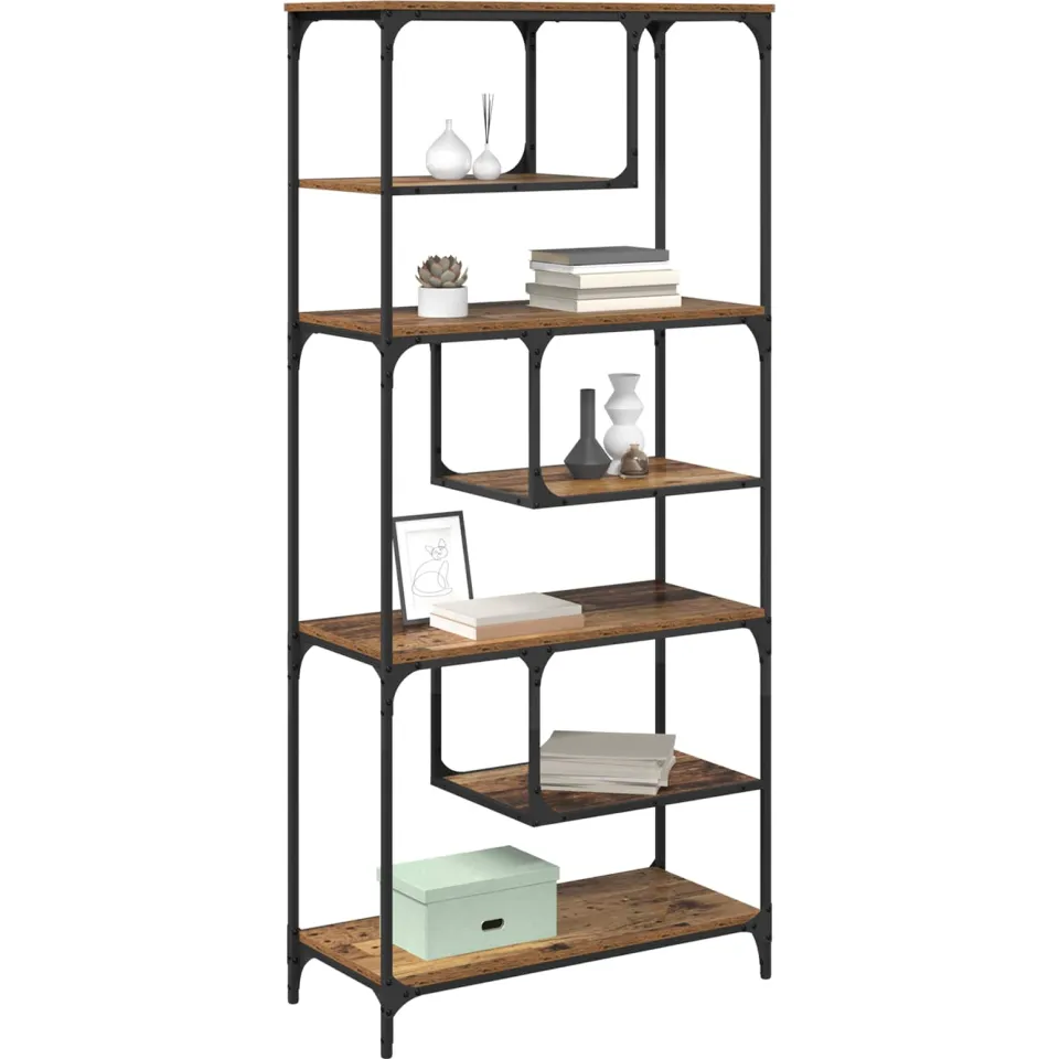 vidaXL Boekenkast 6-laags 81 x 36 x 176 cm Bewerkt hout Oud hout Bruin