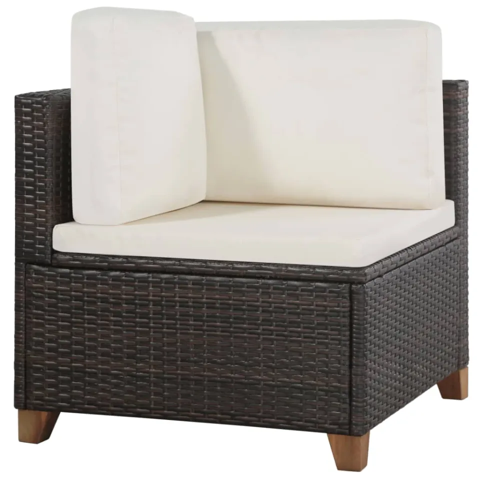 vidaXL 4-delige Loungeset met kussens poly rattan bruin, foto 3