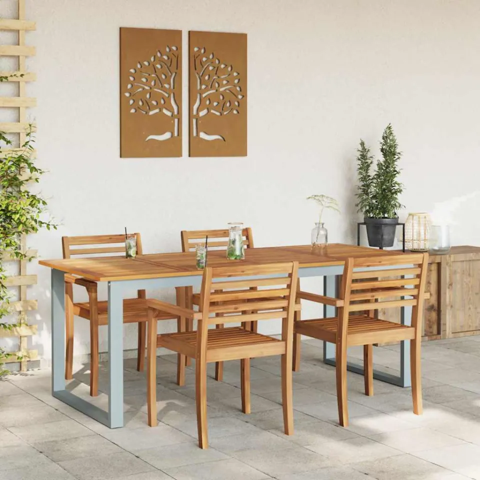 vidaXL Tuinstafel Grijs 200 x 90 x 75 cm Massief Acaciahout, foto 4
