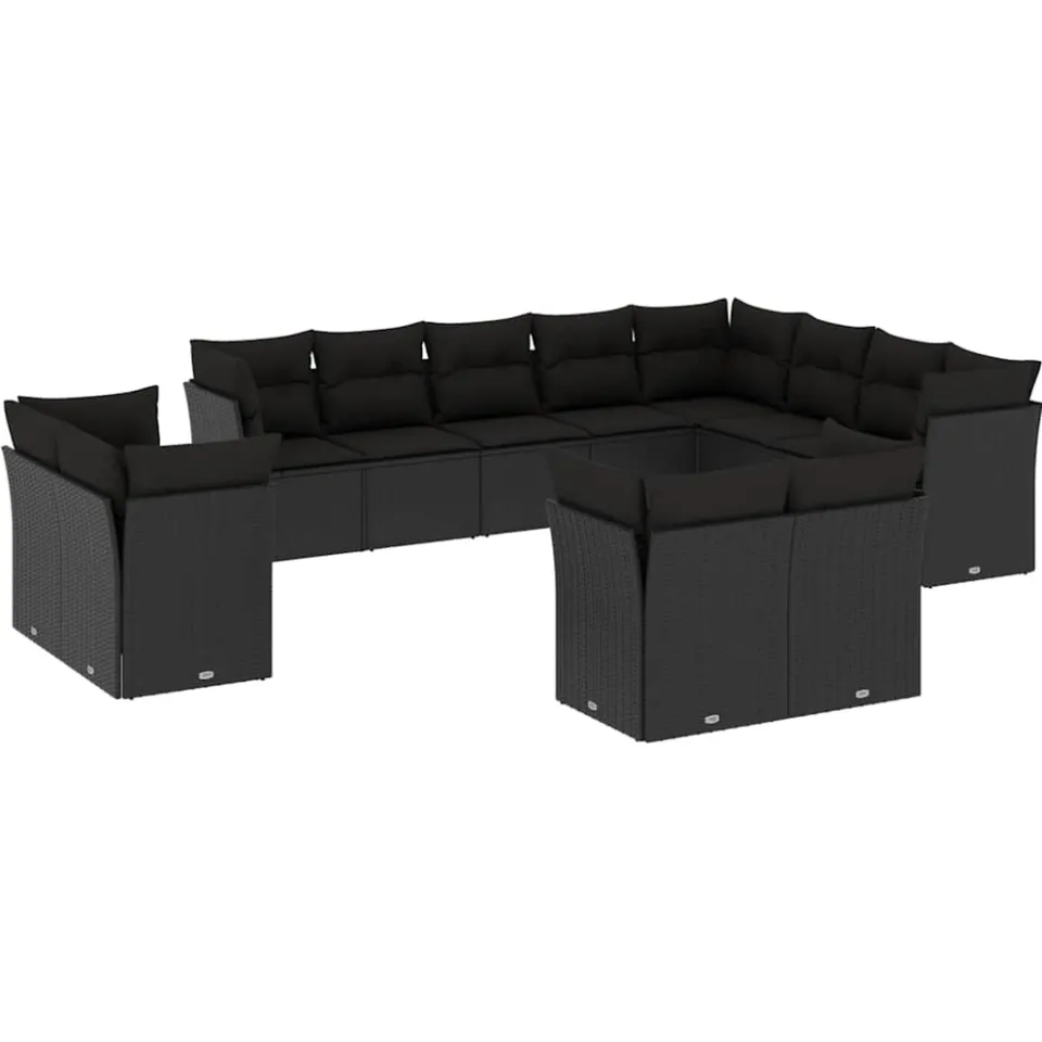 vidaXL 12-delige Loungeset met kussens poly rattan zwart, foto 3