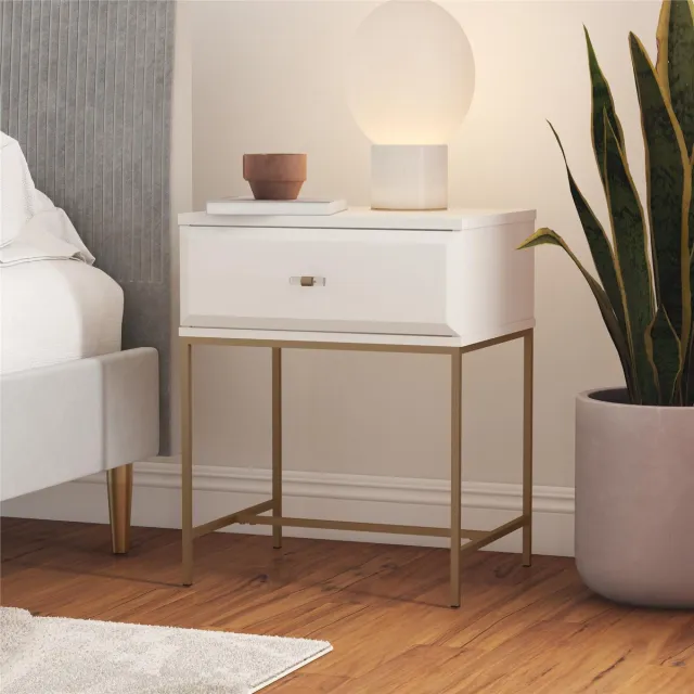 Notio Living Effie-Nachtkastje - 1-lade - Wit/Goud