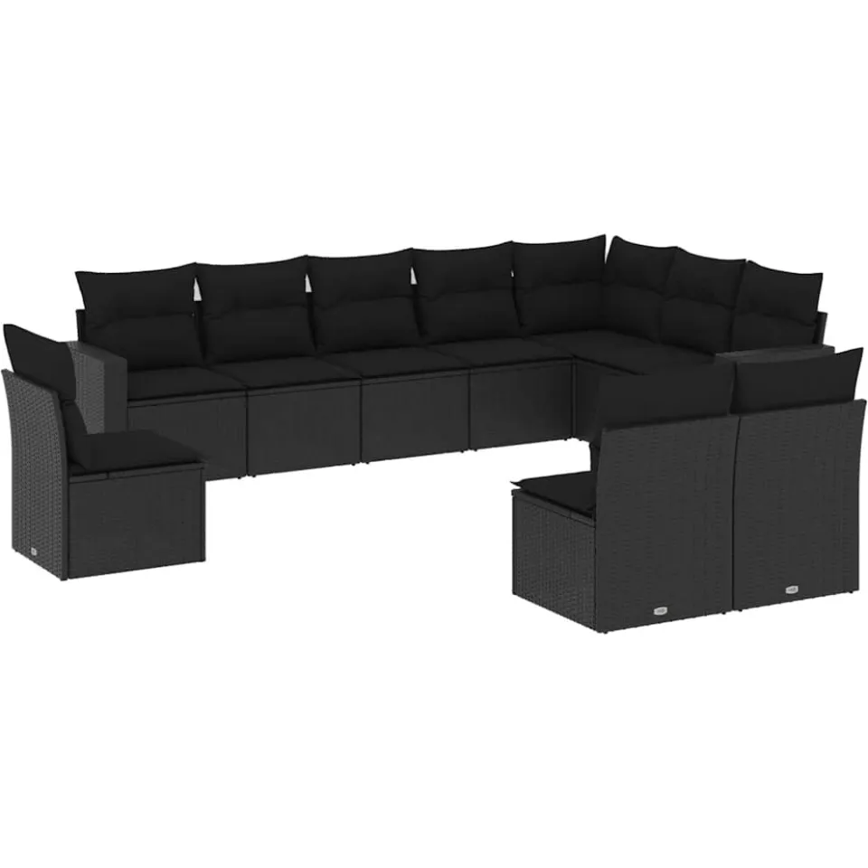vidaXL 10-delige Loungeset met kussens poly rattan zwart, foto 3