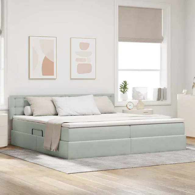 vidaXL Opslag bed met hoofdeinde Lichtgrijs 200 x 200 cm Fluweel