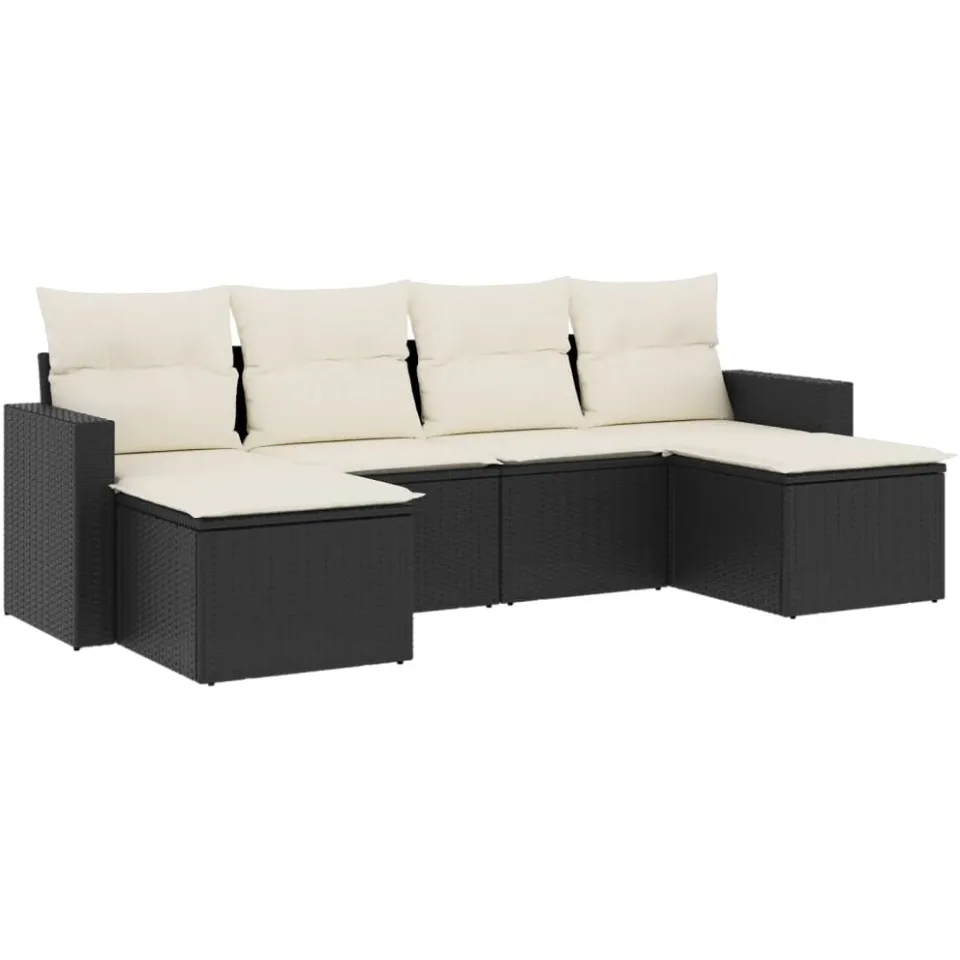 vidaXL 6-delige Loungeset met kussens poly rattan zwart