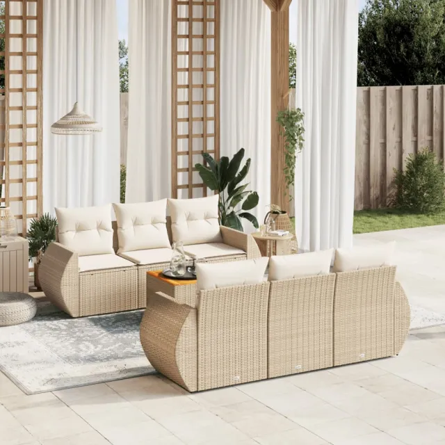 vidaXL 7-delige Loungeset met kussens poly rattan beige, foto 2