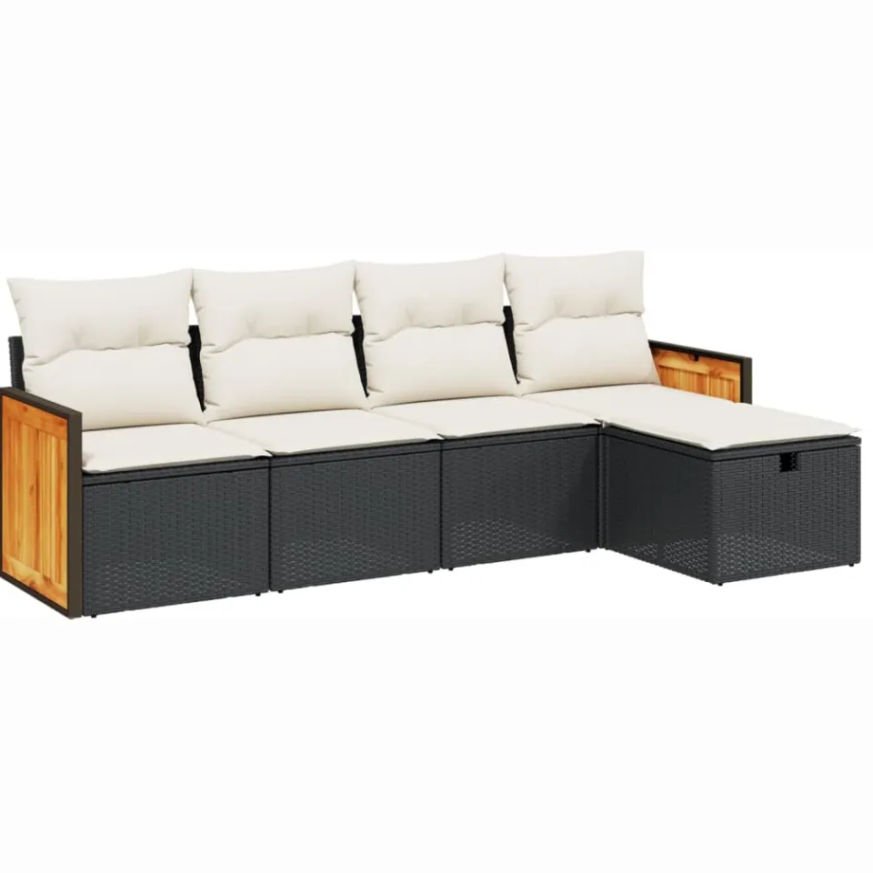 vidaXL 5-delige Loungeset met kussens poly rattan zwart