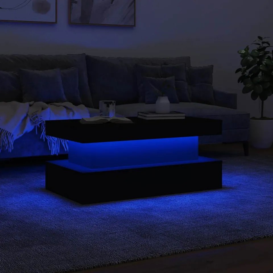 vidaXL Salontafel met LED-verlichting 90x50x40 cm zwart, foto 4