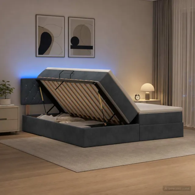 vidaXL LED Opslagbed met Matras Donkergrijs 180 x 200 cm Fluweel