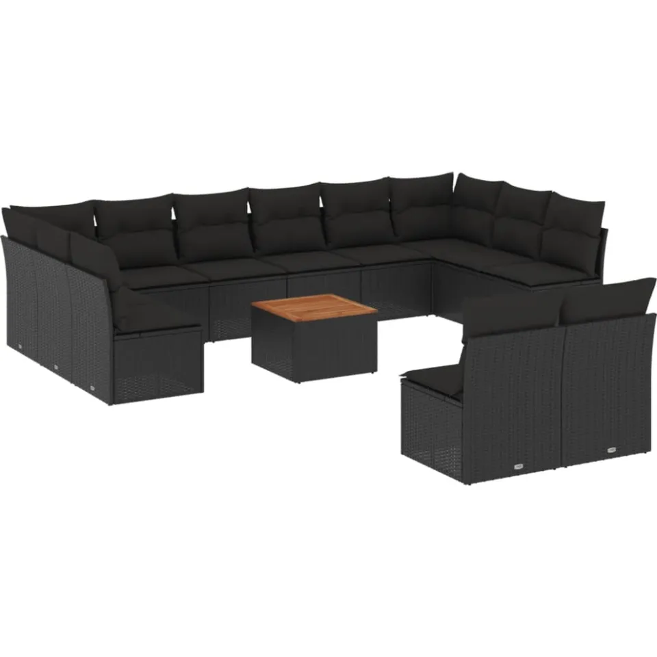 vidaXL 13-delige Loungeset met kussens poly rattan zwart, foto 3