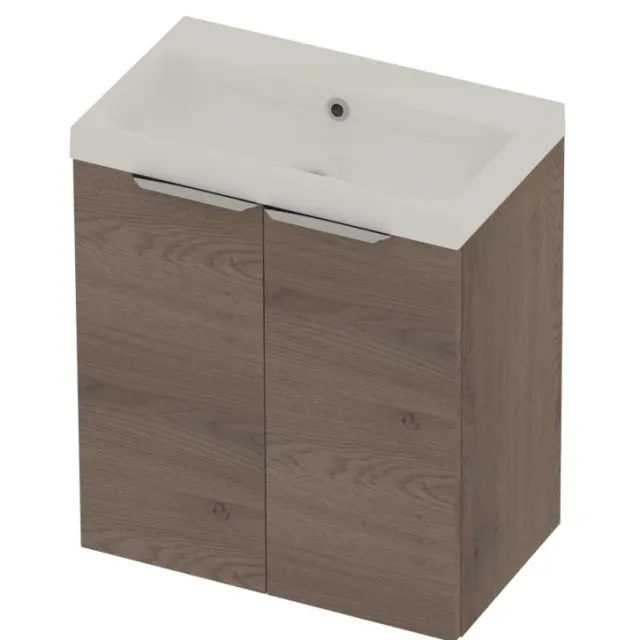 Basic-Line Pretty 36 Badmeubelset Polystone Zonder Kraangat 60x36x70 cm Dusk Oak Glans Wit