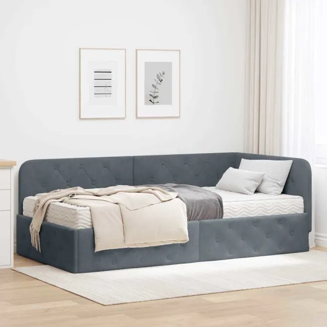 vidaXL Hoekbedframe Donkergrijs 90 x 200 cm Fluweel