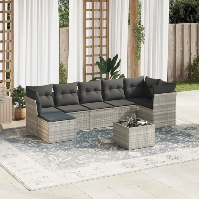 vidaXL 8-delige Loungeset met kussens poly rattan lichtgrijs grijs, foto 2