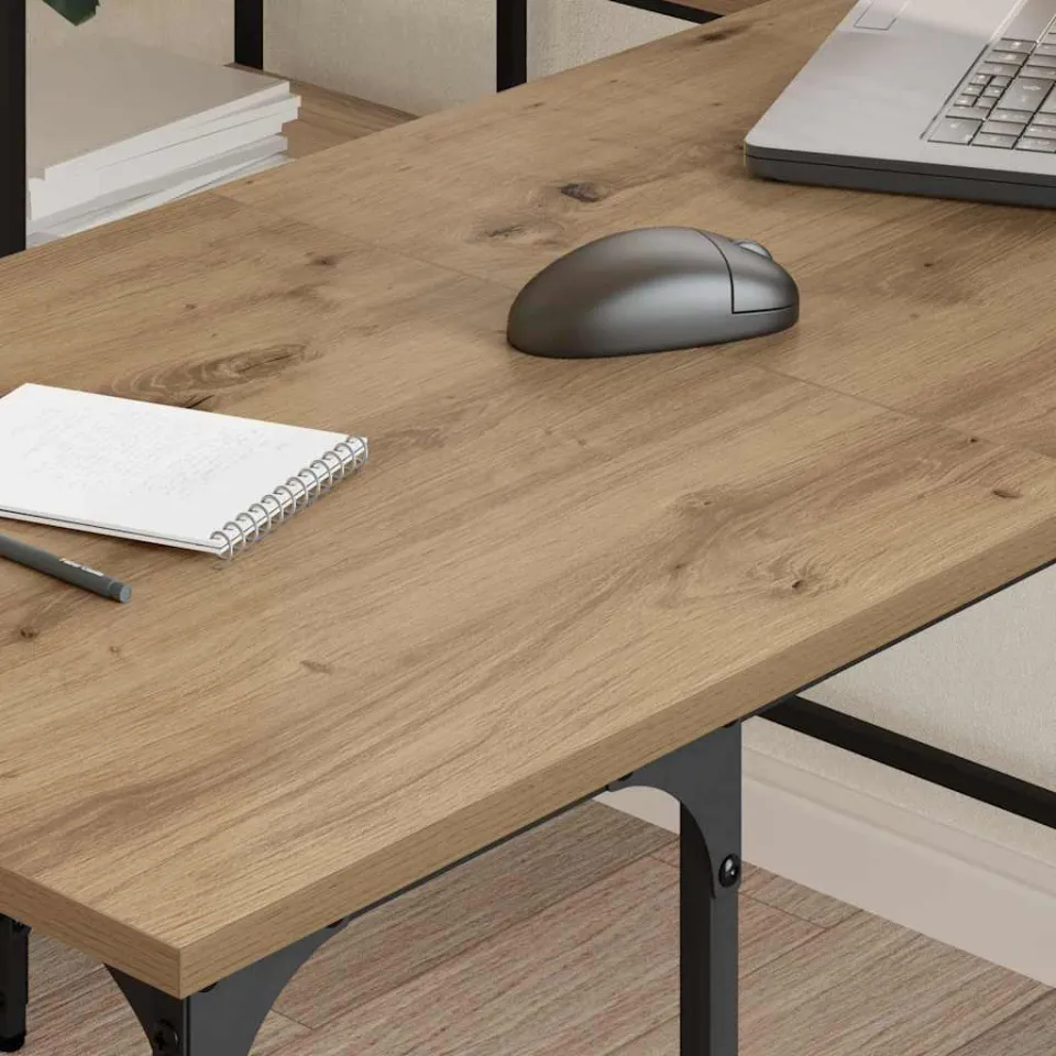 vidaXL Bureau Artisan Eiken 139 x 139 x 75 cm Bewerkt hout, foto 4