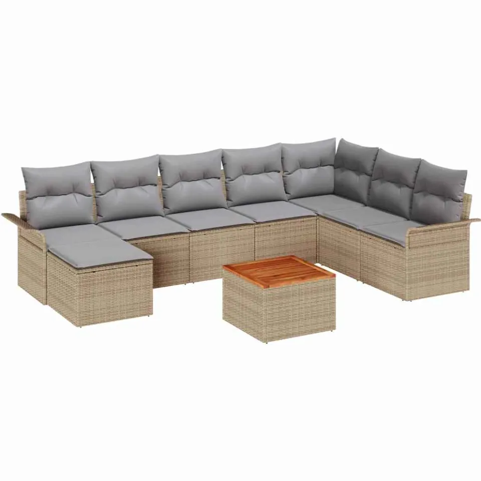 vidaXL Tuinbankenset 9 st Beige poly rattan