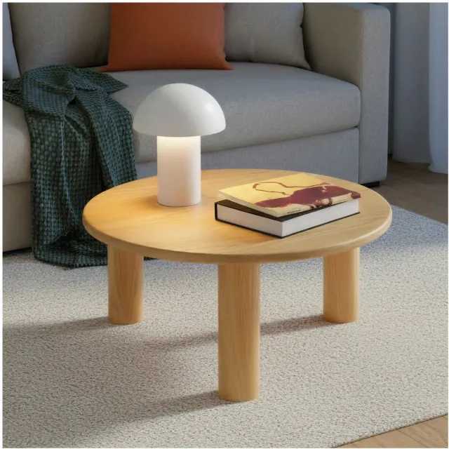 Tectake Ronde Salontafel Sisi - Ø 80 x 35,5 cm - Woonkamertafel met Massief Houten Poten - Ronde Tafel met Antislip Vloerbeschermers - Bijzettafel voor bij de Bank of TV Ronde Bijzettafel