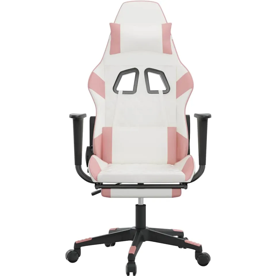 vidaXL Gamestoel met voetensteun kunstleer wit en roze