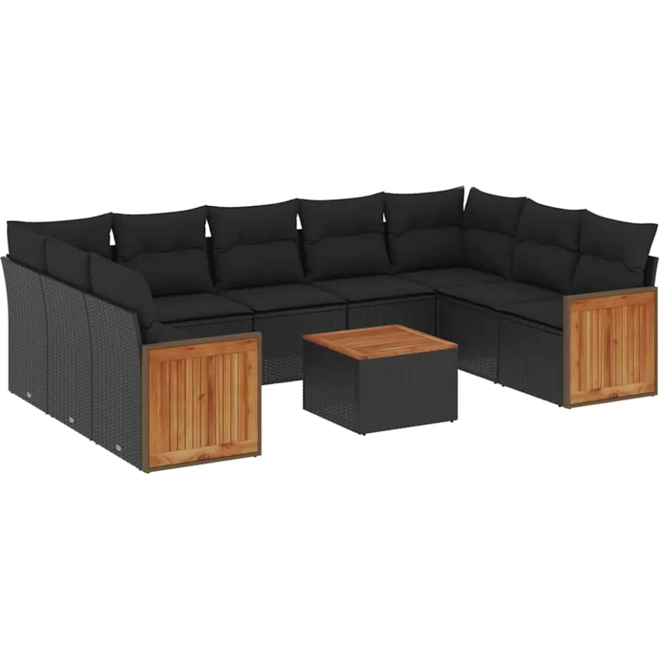 vidaXL 10-delige Loungeset met kussens poly rattan zwart, foto 3