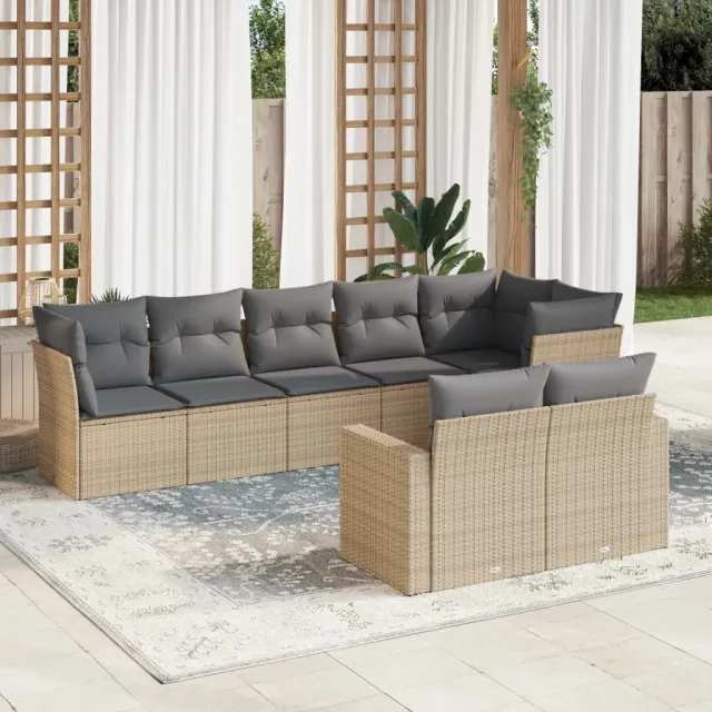 vidaXL 8-delige Loungeset met kussens poly rattan beige, foto 2