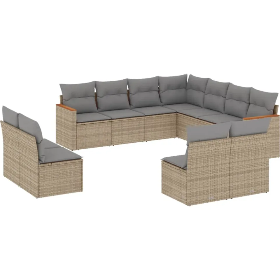 vidaXL 11-delige Loungeset met kussens poly rattan gemengd beige, foto 3
