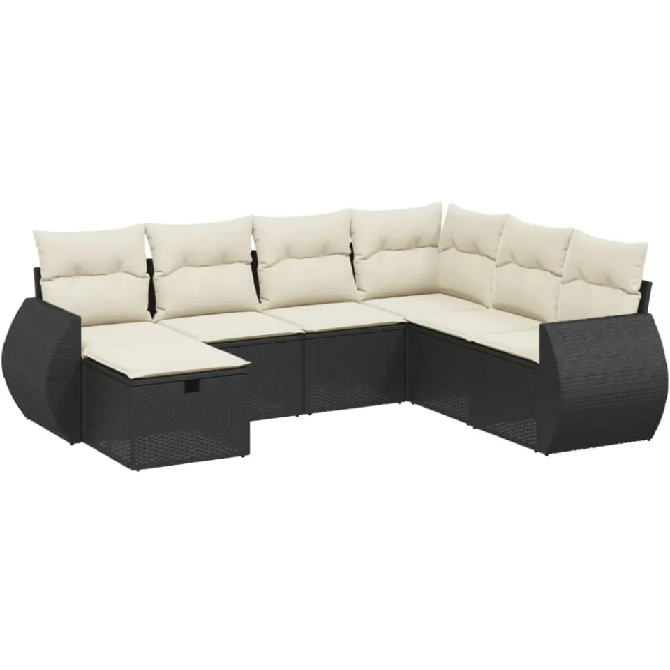 vidaXL 7-delige Loungeset met kussens poly rattan zwart, foto 3