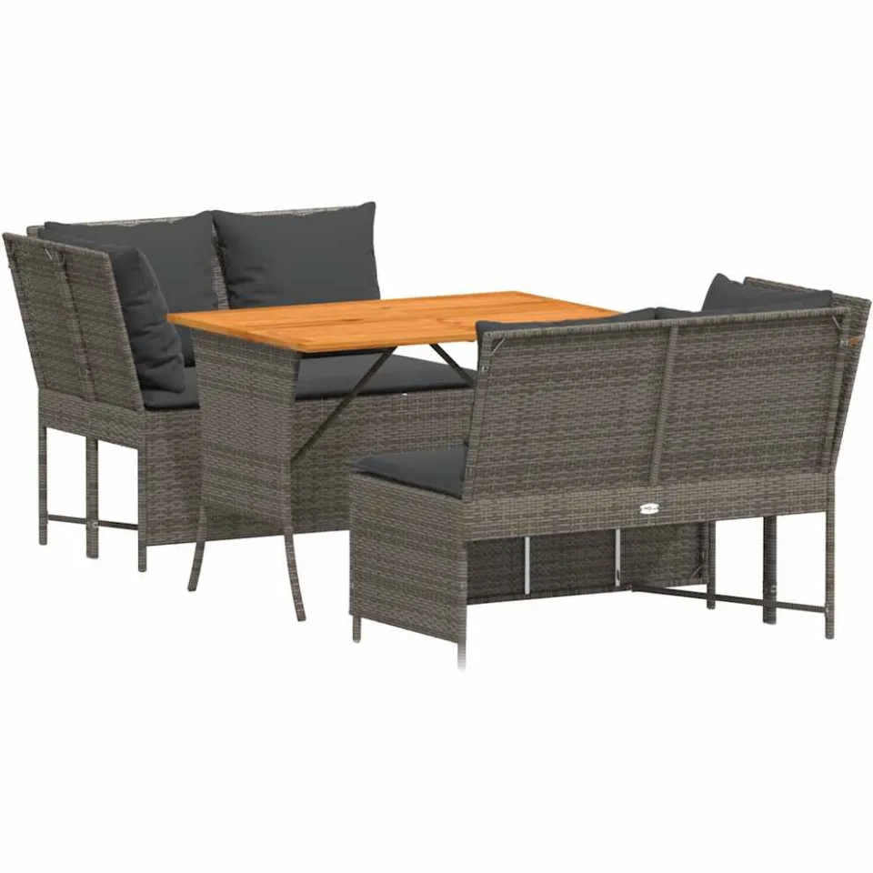 vidaXL 3-delige Loungeset met kussens poly rattan grijs