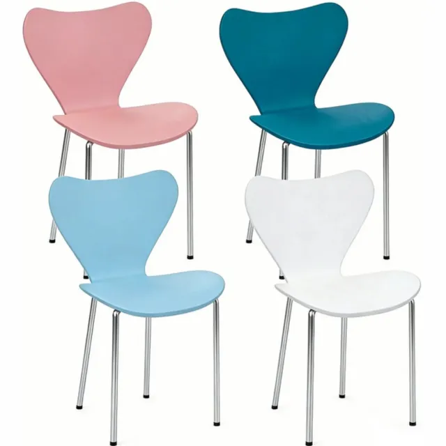Marqs Eetkamerstoelen set van 4 - Stoel - Stoelen - Stapelbaar - Unieke kleurenmix - Roze, wit en blauw - 45,5 × 40 × 82,5 cm