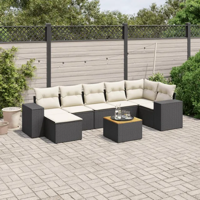 vidaXL 8-delige Loungeset met kussens poly rattan zwart, foto 2