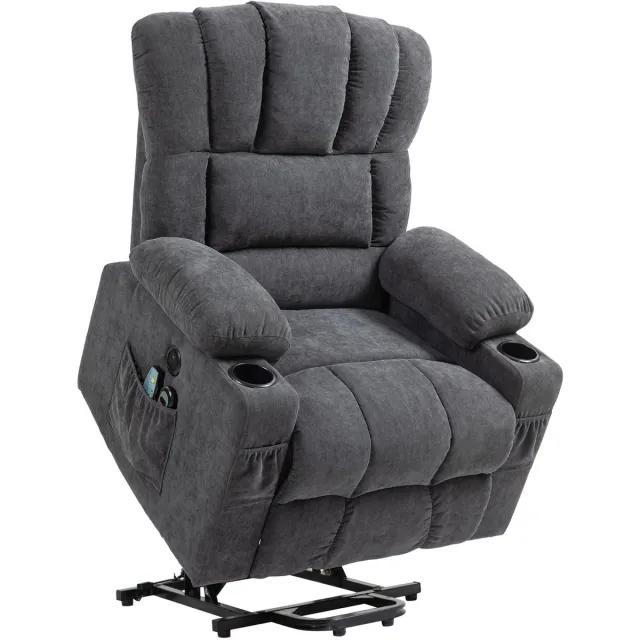 Homona Elektrische sta-opfauteuil - Met massagefunctie en lendenverwarming - Met USB-poorten en bekerhouders - 93 x 91 x 110 cm - Donkergrijs