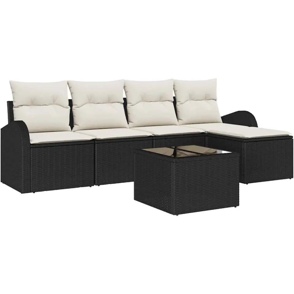 vidaXL Tuin Sofa Set met kussen 6 pcs Zwart Poly riet