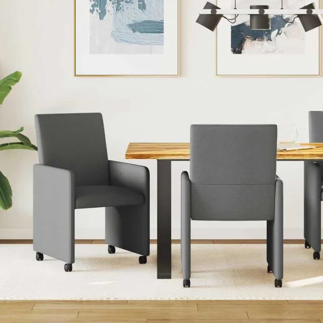 vidaXL Eetkamerstoelen met Wieltjes 2 st Stof Donkergrijs grijs, foto 2