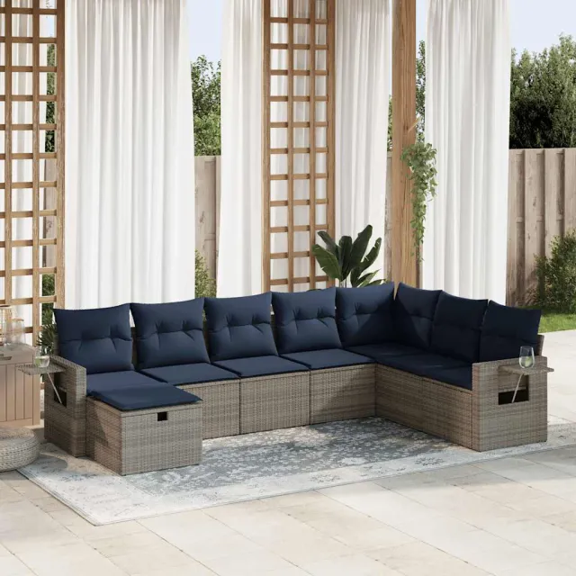 vidaXL 8-delige Loungeset met kussens poly rattan grijs, foto 2