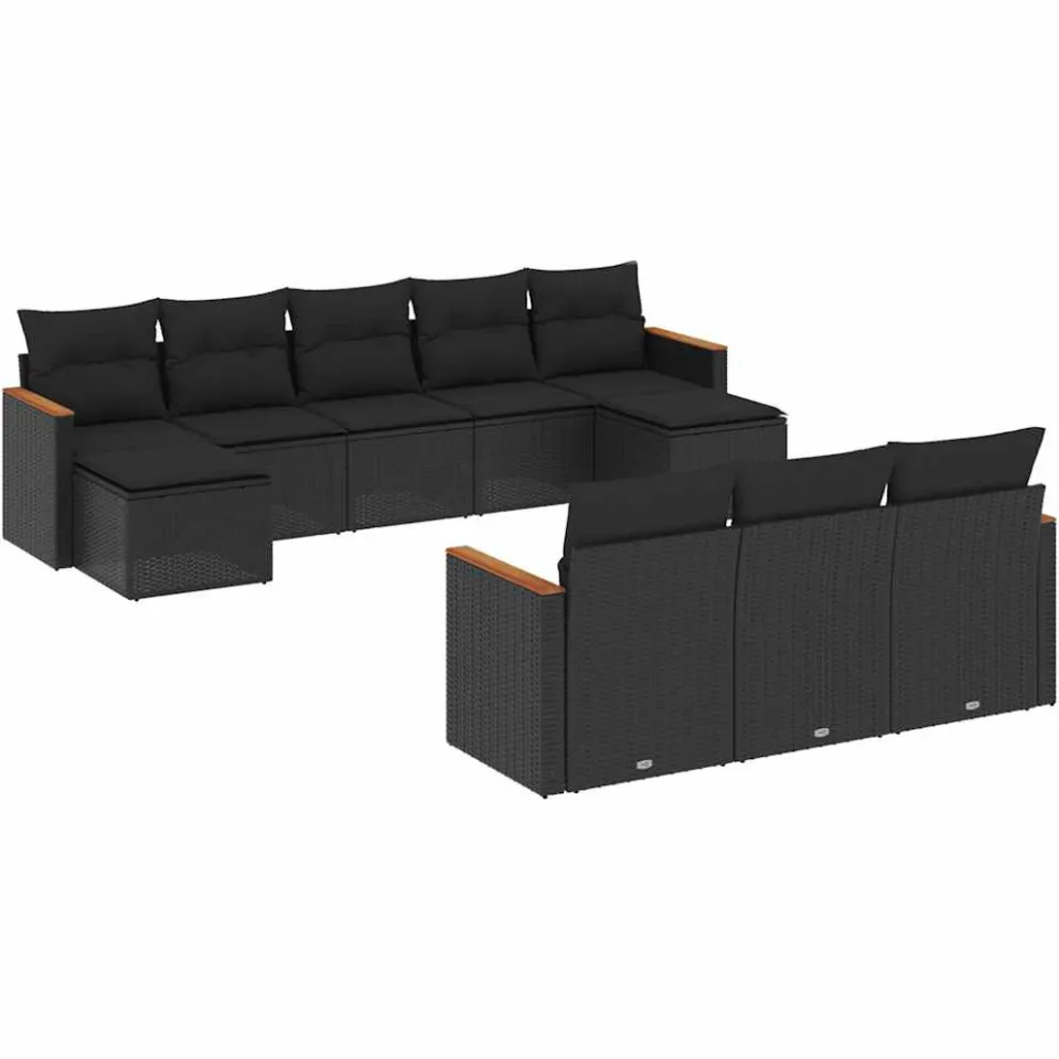 vidaXL 10-delige Loungeset met kussens poly rattan zwart, foto 3