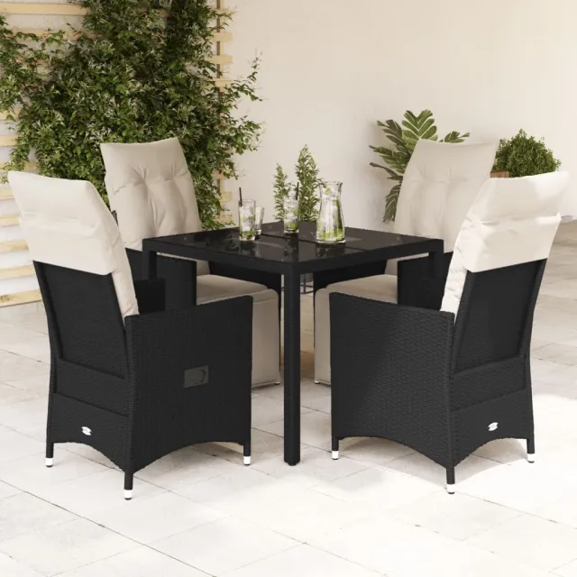 vidaXL 5-delige Tuinset met kussens poly rattan zwart, foto 2