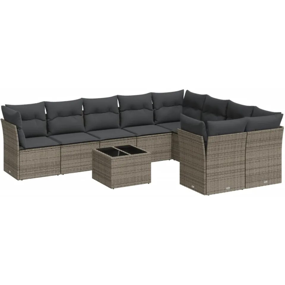 vidaXL 10-delige Loungeset met kussens poly rattan grijs
