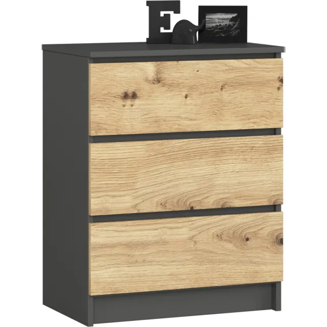 Akord Ladekast K60 met 3 Lades / AKORD Furniture Factory / Grafietgrijs - Artisan Eik / 60 x 77 x 40 cm