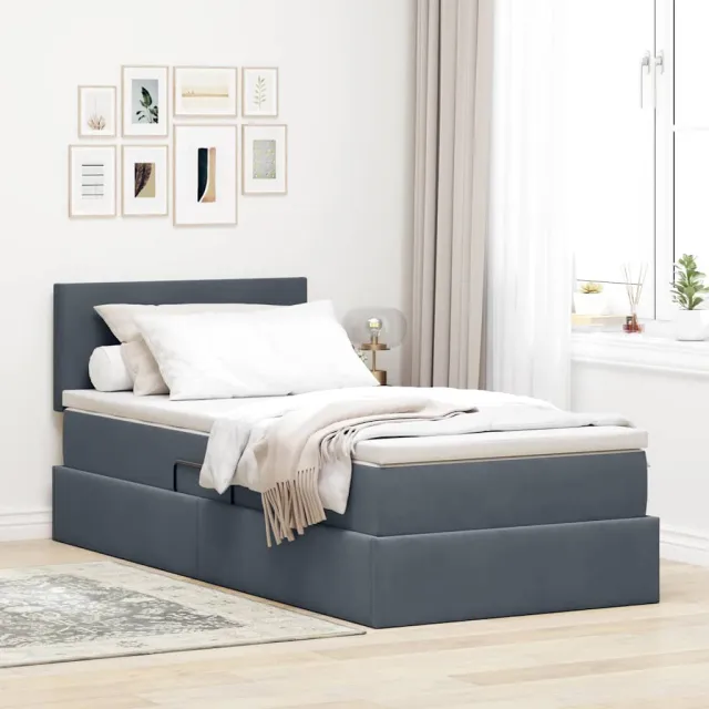 vidaXL LED Opslagbed met Matras Donkergrijs 100 x 200 cm Fluweel