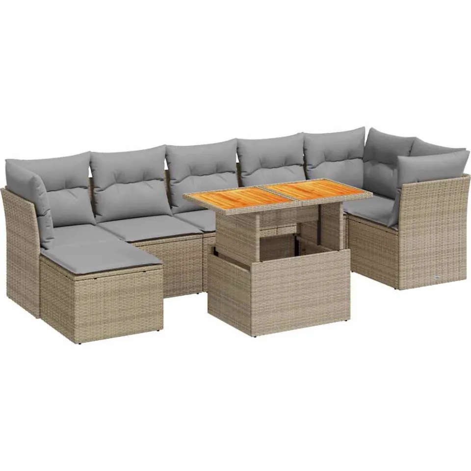 vidaXL 8-delige Loungeset met kussens poly rattan beige, foto 3