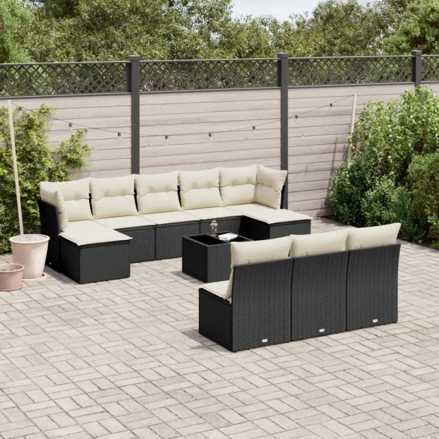 vidaXL 11-delige Loungeset met kussens poly rattan zwart, foto 2