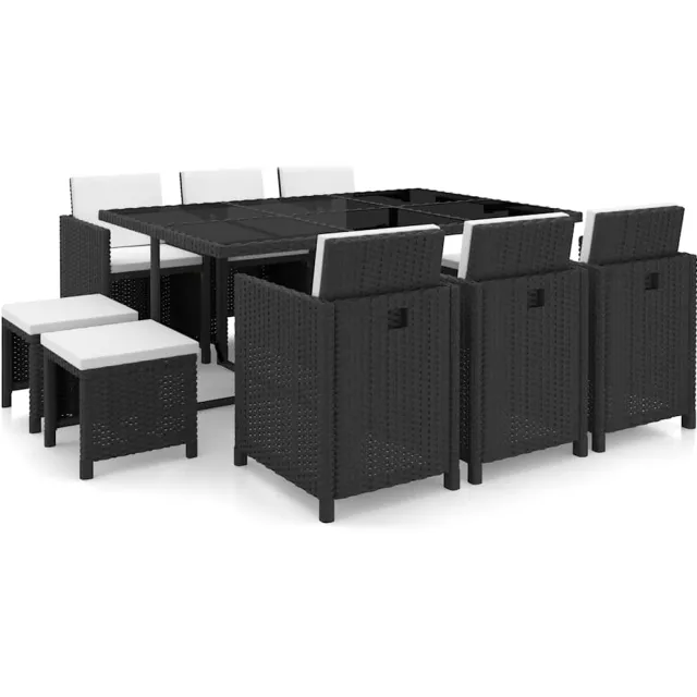 vidaXL 11-delige Tuinset met kussens poly rattan zwart
