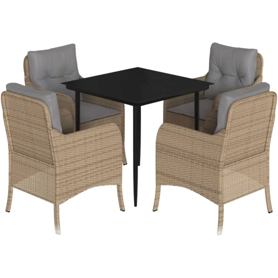 vidaXL 5-delige Tuinset met kussens poly rattan beige, foto 3