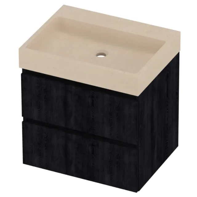 Proline Evoli Badmeubelset Hardsteen Loft Zonder Kraangat 60x46x62 cm Sand Stone Charcoal Oak Eiken