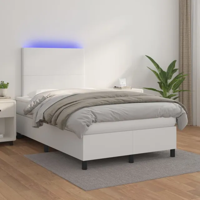 vidaXL Boxspring met matras en LED kunstleer wit 120x200 cm